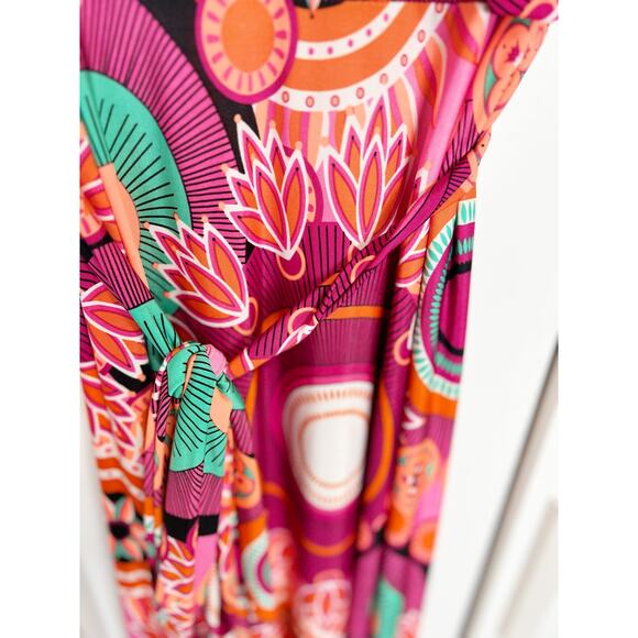 Uptown USA Floral Bohemian Tie Waist Faux Wrap Maxi Sun Dress Multicolor Size 1X - Picture 3 of 7